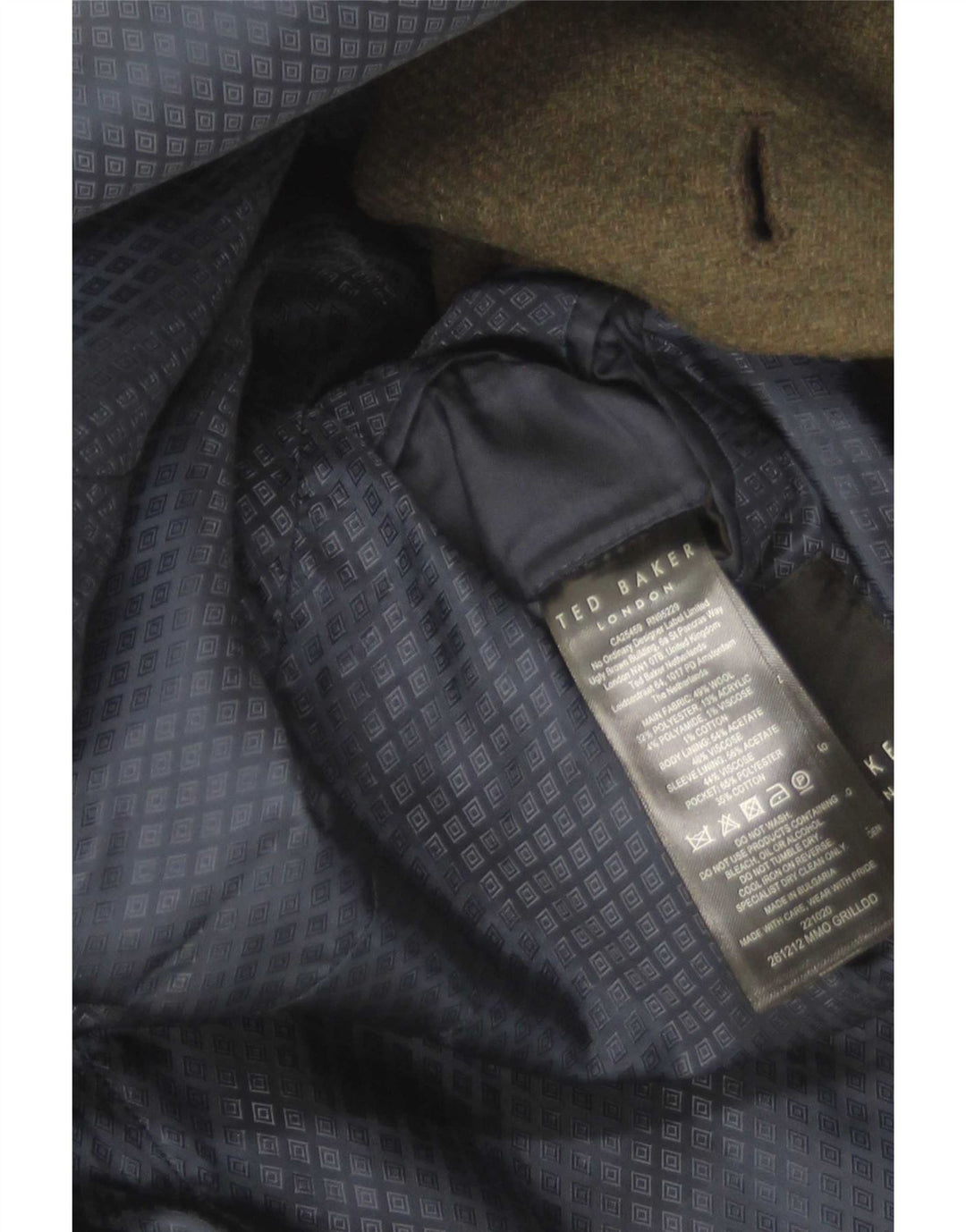 Ted Baker Herren-Erbsenmantel, Größe 4, große Khaki-Wolle