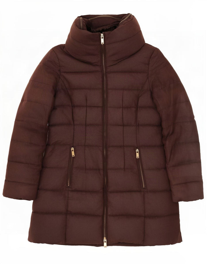 Zara Damen-Jacke mit Kapuze, gepolstert, Größe 44, Braun, Polyester
