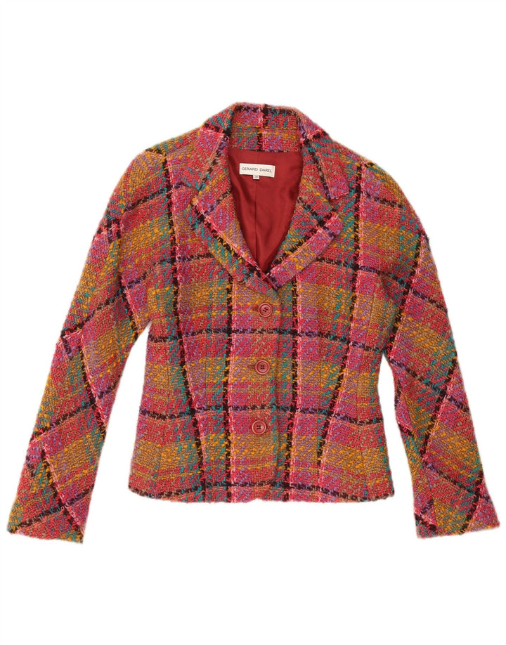 Gerard Darel Damen 3-Knopf-Blazerjacke IT 38 XS Rosa karierte Wolle