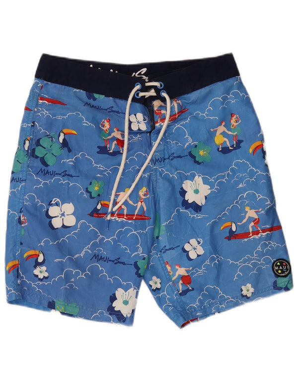 Maui and Sons Herren-Badeshorts mit Grafik, klein, blau, Blumenmuster, Polyester
