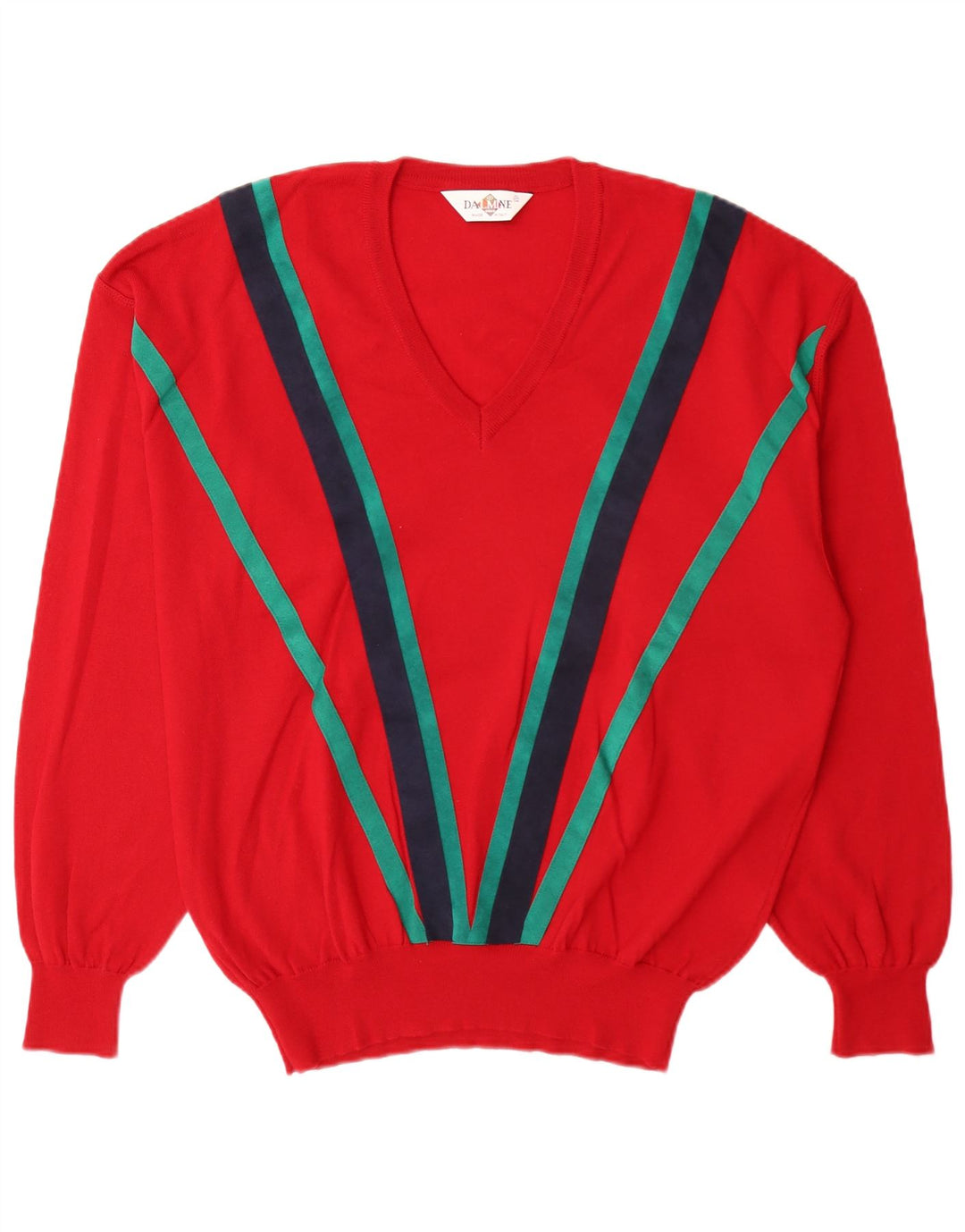DALMINE Herren-Pullover mit V-Ausschnitt IT 54 XL Rot gestreifte Schurwolle