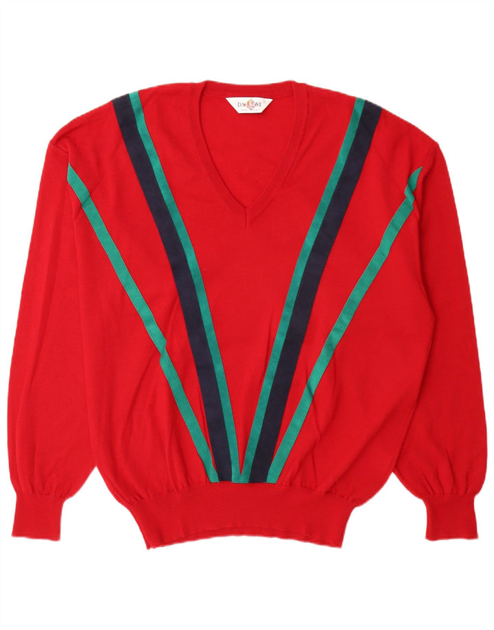 DALMINE Herren-Pullover mit V-Ausschnitt IT 54 XL Rot gestreifte Schurwolle