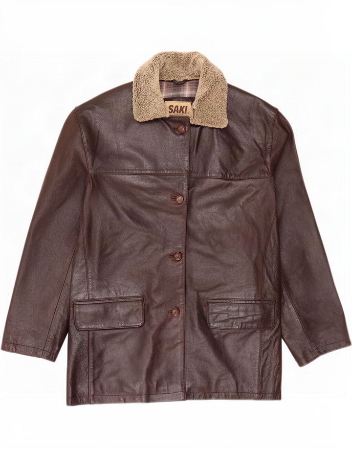 Saki Damen Übergroße Lederjacke EU 42 Large Braun