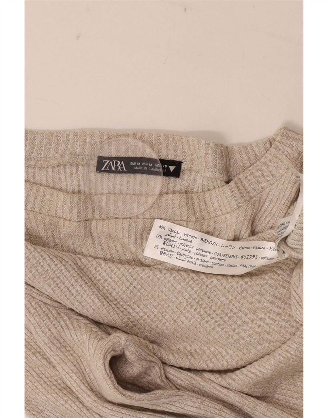 Zara Damen Top Langarm UK 12 Mittelbeige Viskose