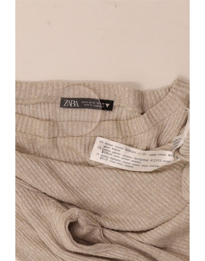 Zara Damen Top Langarm UK 12 Mittelbeige Viskose