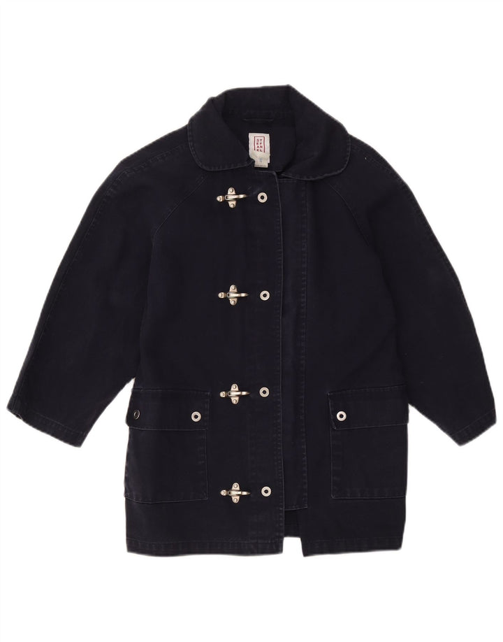 Stefanel Jungen Locker sitzender Dufflecoat 9-10 Jahre Navyblau Baumwolle