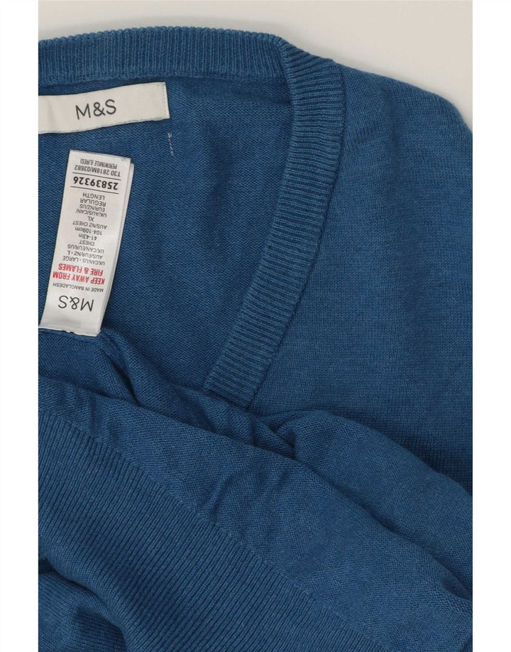 Marks & Spencer Herren-Pullover mit V-Ausschnitt, XL, blaue Baumwolle