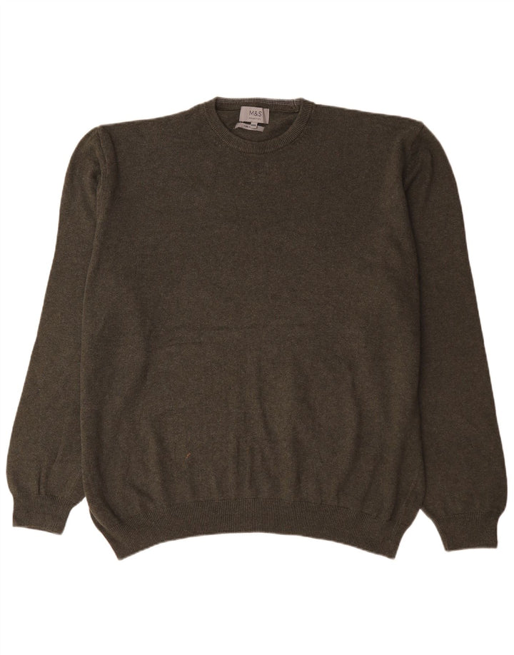 Marks & Spencer Herren-Pullover mit Rundhalsausschnitt, 3XL, Khaki, Baumwolle