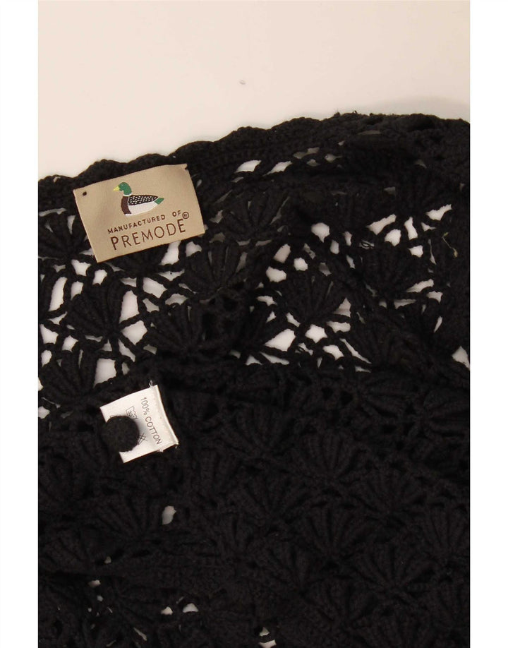 Premode Damen Crop Crochet Cardigan Top UK 12 Mittelschwarze Baumwolle