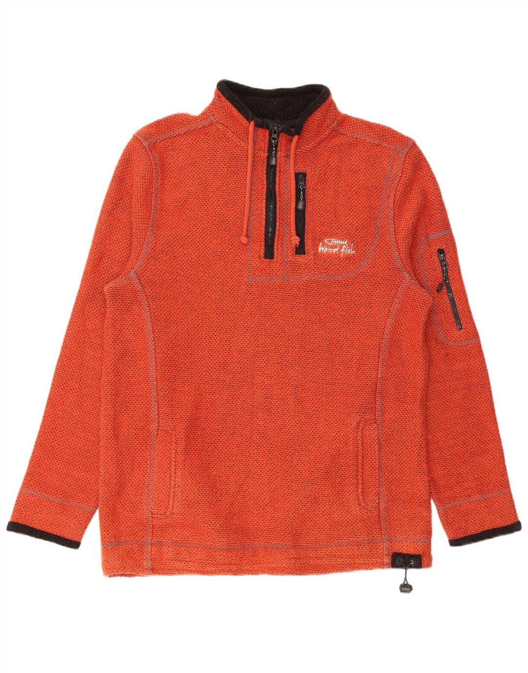 Weird Fish Herren-Sweatshirt mit grafischem 1/4-Reißverschluss, Größe L, Orange, Baumwolle