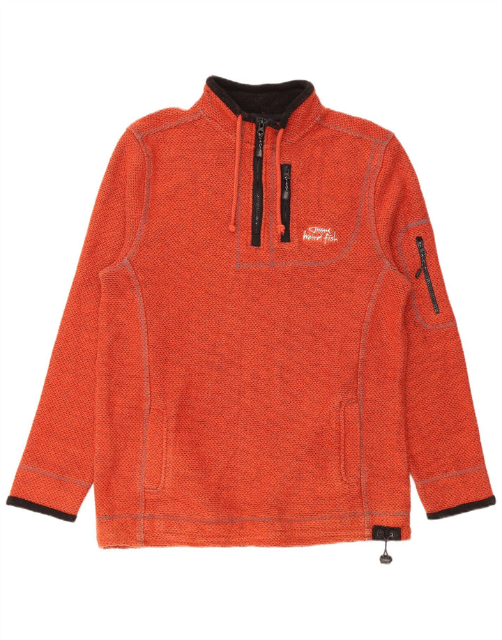Weird Fish Herren-Sweatshirt mit grafischem 1/4-Reißverschluss, Größe L, Orange, Baumwolle
