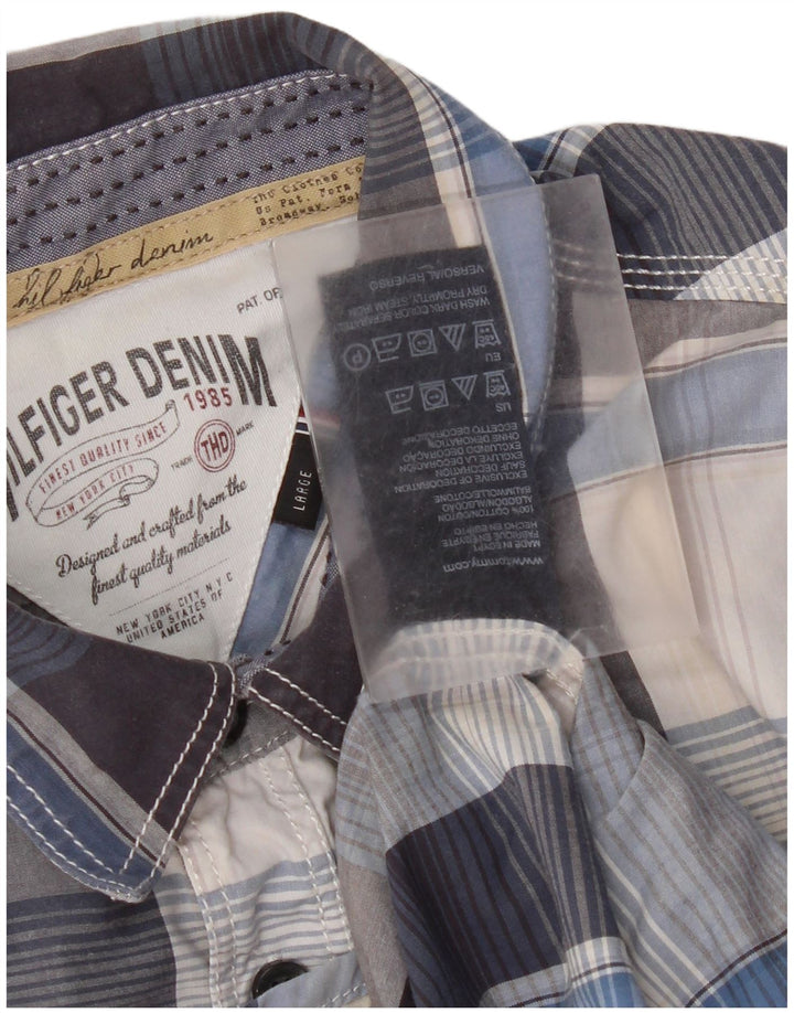 Tommy Hilfiger Herren-Kurzarmhemd, groß, blau kariert, Baumwolle