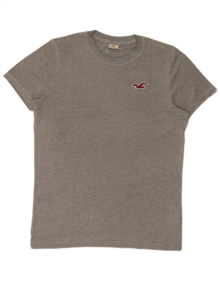 Hollister Herren-T-Shirt-Oberteil, groß, grau gefleckte Baumwolle