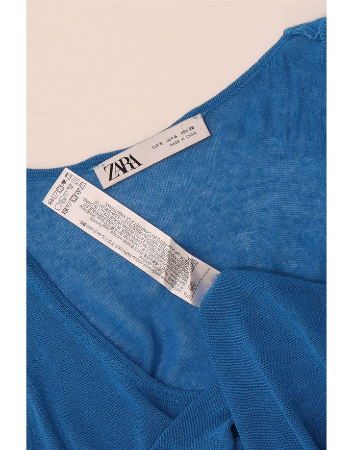 Zara Damen Crop Vest Top UK 8 Small Blau Acryl