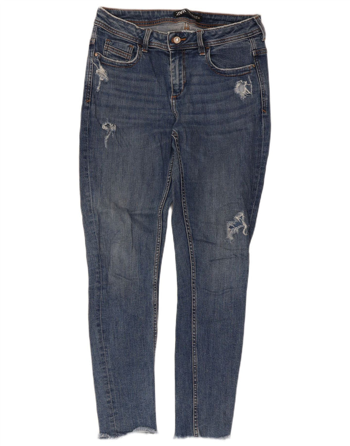 Zara Damen Distressed Skinny Jeans EU 40 Medium W30 L27 Blau