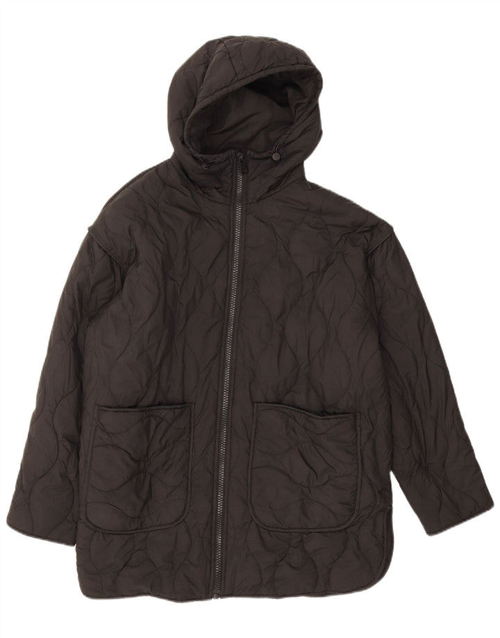 Zara Damen Übergroße Steppjacke mit Kapuze UK 6 XS Schwarz Polyester