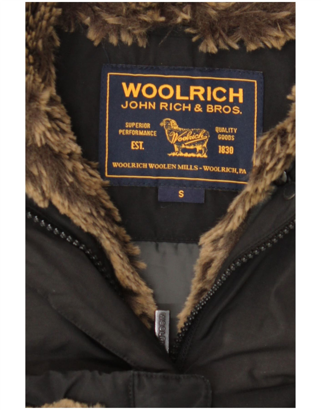 Woolrich Wattierter Damenmantel mit Kapuze, UK 10, Größe S, Schwarz, Polyester