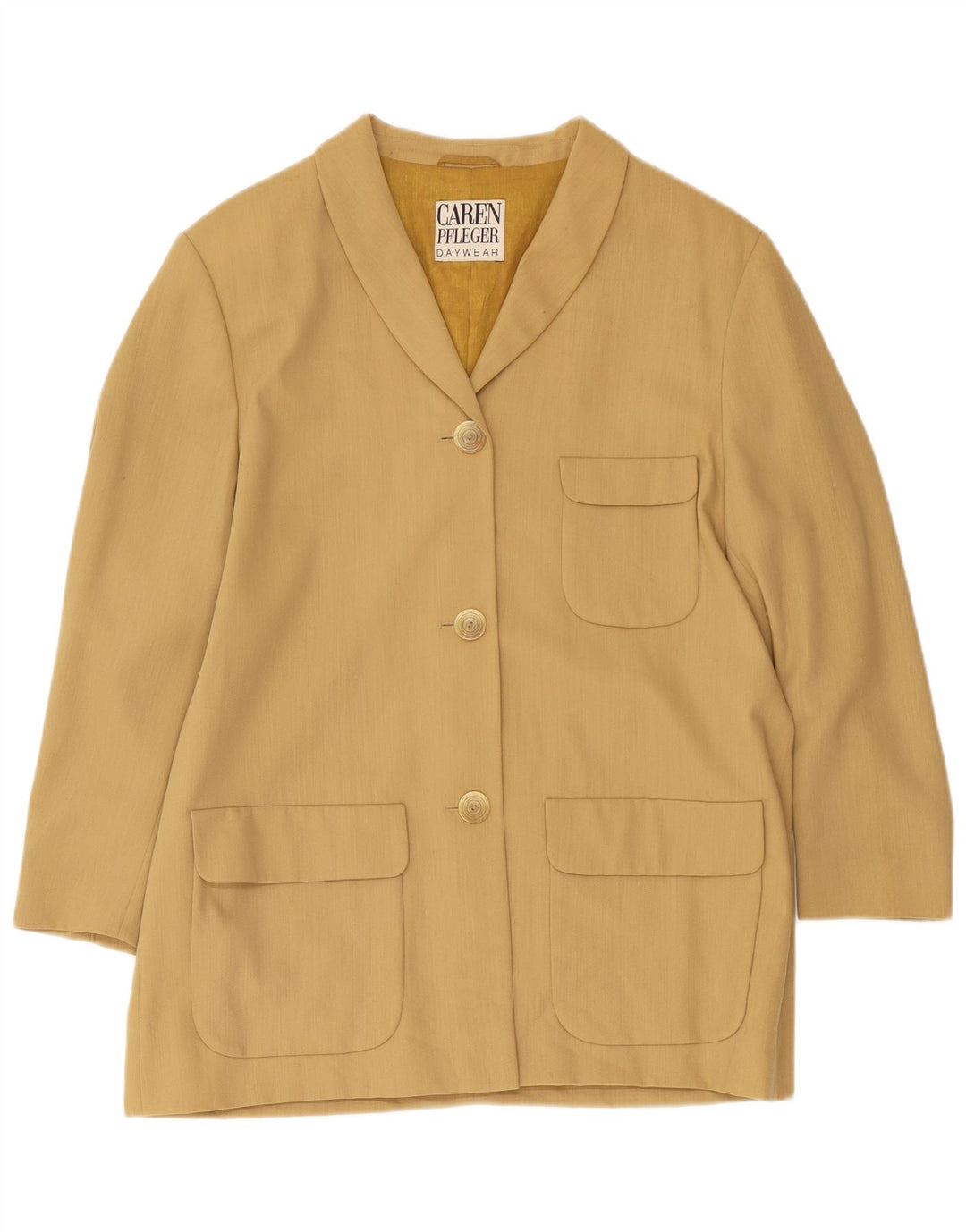 Damen-Blazerjacke mit 3 Knöpfen, EU 40, mittelbeige Wolle