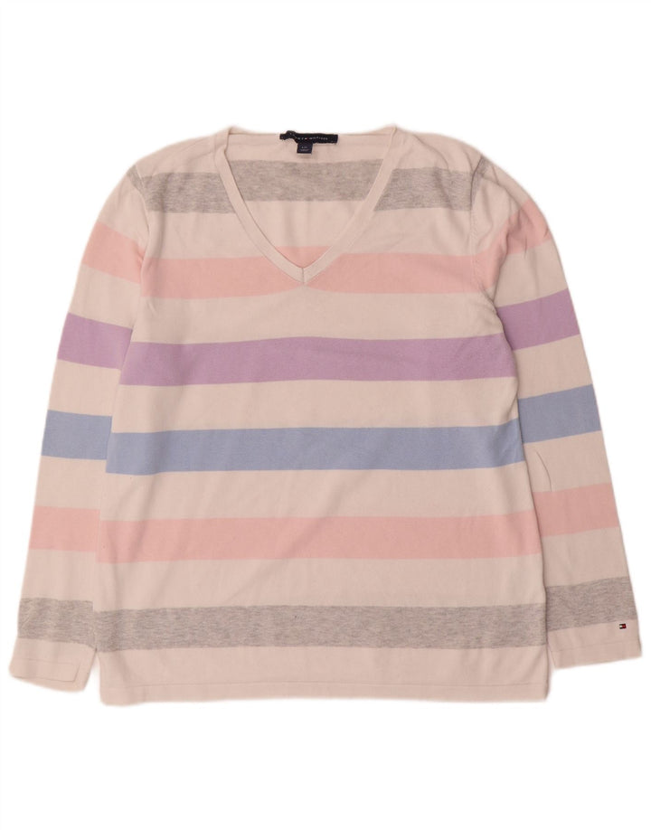 TOMMY HILFIGER Womens V-Neck Jumper Sweater UK 16 Large Multicoloured