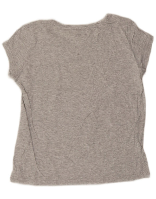 MUSTANG Damen Grafik-T-Shirt-Oberteil UK 14 Mittelgrau gefleckte Baumwolle