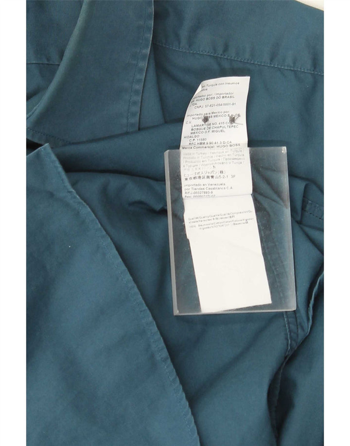 Hugo Boss Herren-Hemd in normaler Passform, Größe 39, mittelblaue Baumwolle