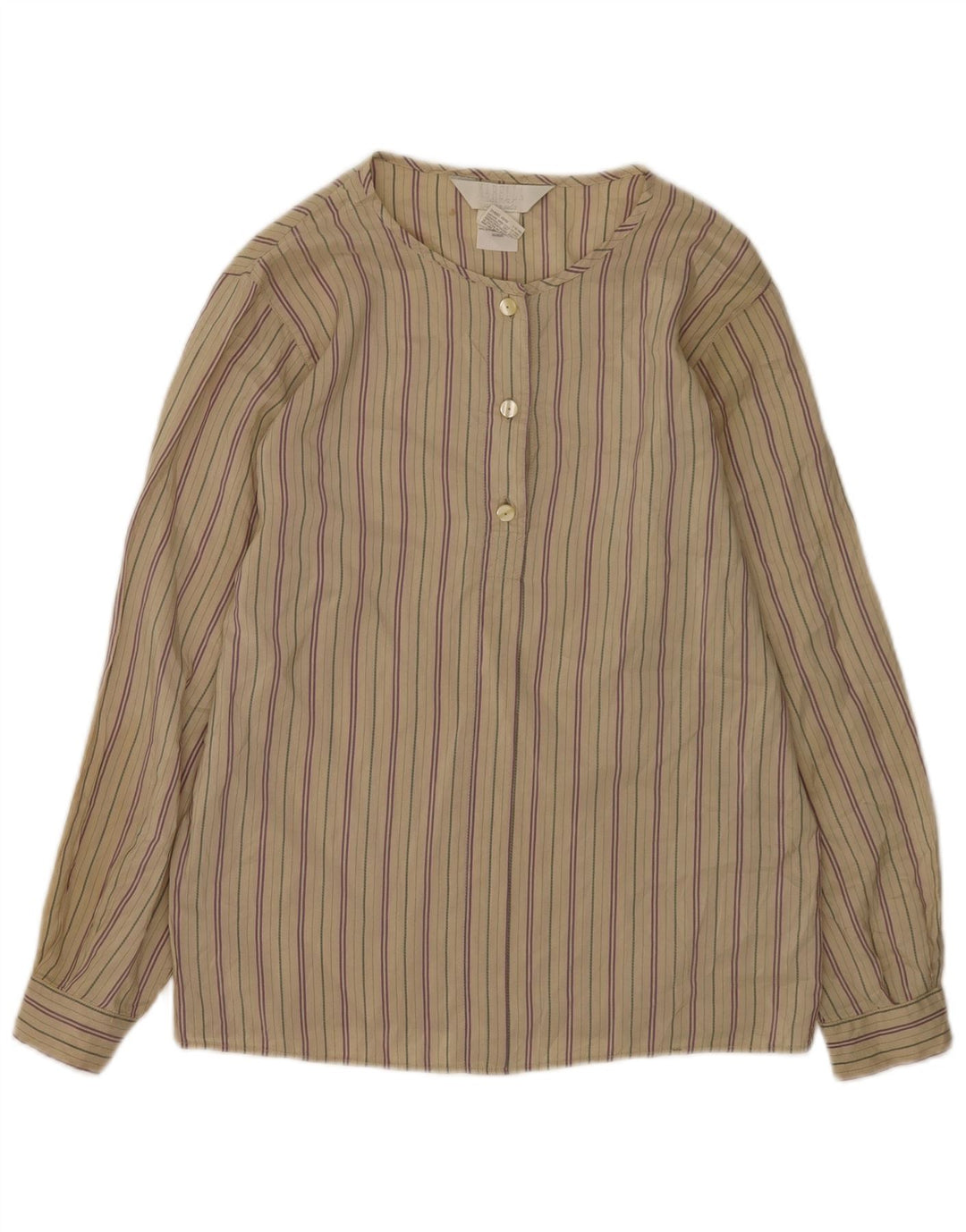 Marella Damen Pullover-Hemdbluse UK 12 Mittelbeige gestreifte Seide