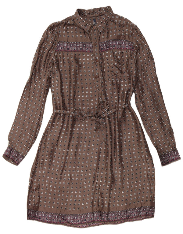 Woolrich Damen-Etuikleid mit langen Ärmeln, UK 14, mittelgrau, geometrisch
