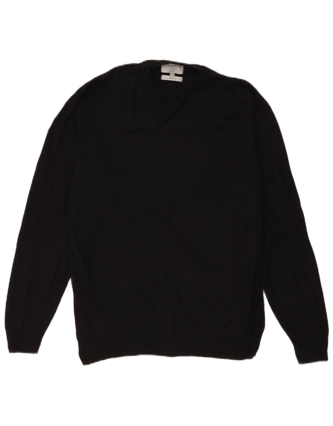 Marks & Spencer Herren-Pullover mit normaler Passform und V-Ausschnitt aus mittelschwarzer Baumwolle
