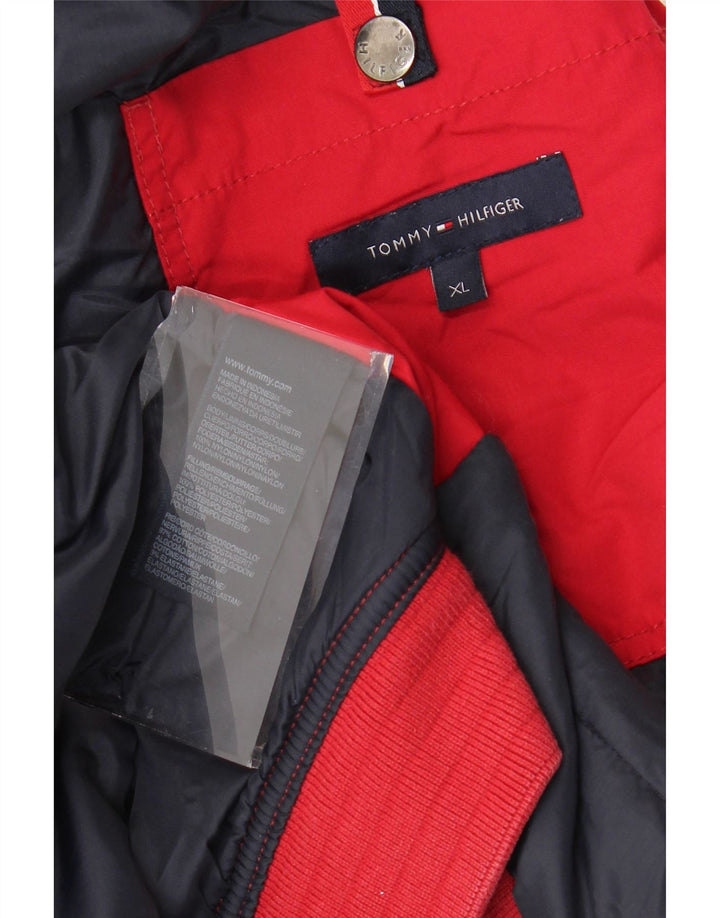 TOMMY HILFIGER Herren-Bomberjacke mit Kapuze, UK 42 XL, rotes Nylon