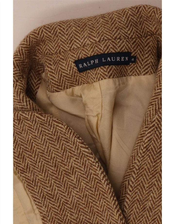 Ralph Lauren Damen-Blazer mit 2 Knöpfen, US 4, kleines braunes Fischgrätenmuster