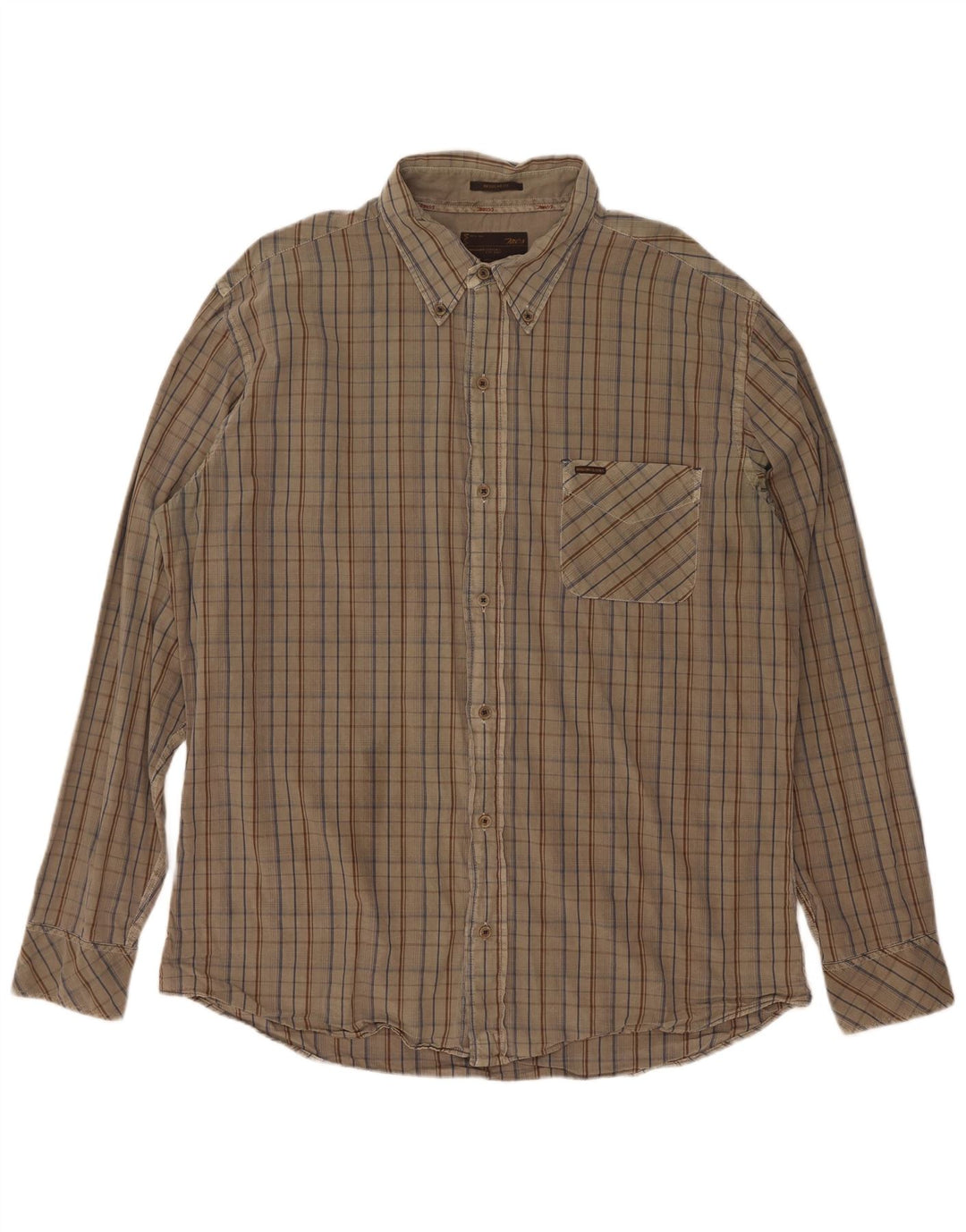 Marlboro Classics Herren-Hemd mit normaler Passform, 2XL, Khaki, kariert, Baumwolle