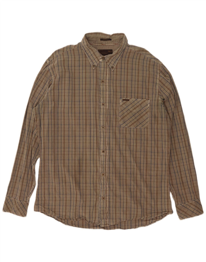 Marlboro Classics Herren-Hemd mit normaler Passform, 2XL, Khaki, kariert, Baumwolle