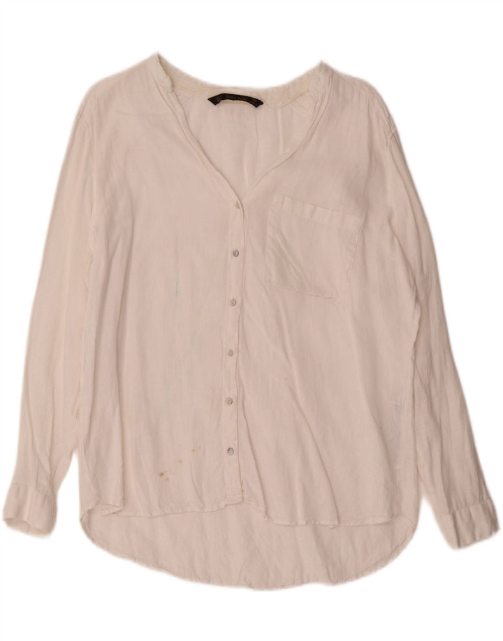 Zara Damen-Hemd UK 16 Large Weiß Leinen