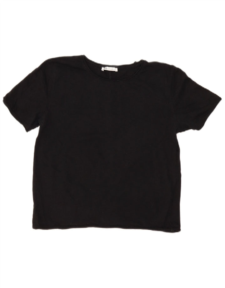Zara Damen T-Shirt Top UK 12 Medium Schwarz