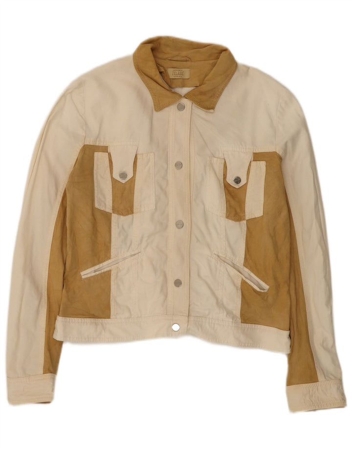 ALVIERO MARTINI Womens Suede Bomber Jacket IT 50 XL White Colourblock