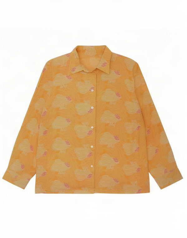 Vintage Damen Shirt UK 16 Großes Gelbes Blumenmuster