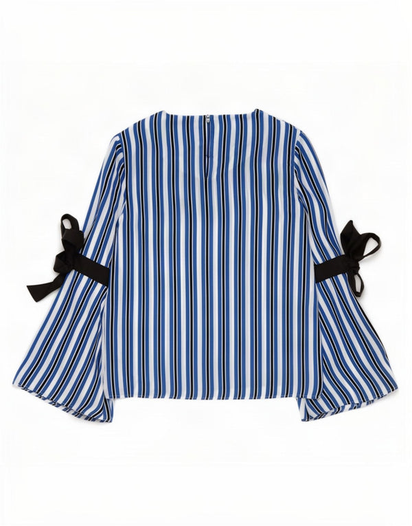 Marks & Spencer Damen Langarm-Blusenoberteil UK 12 Mittelblau gestreift