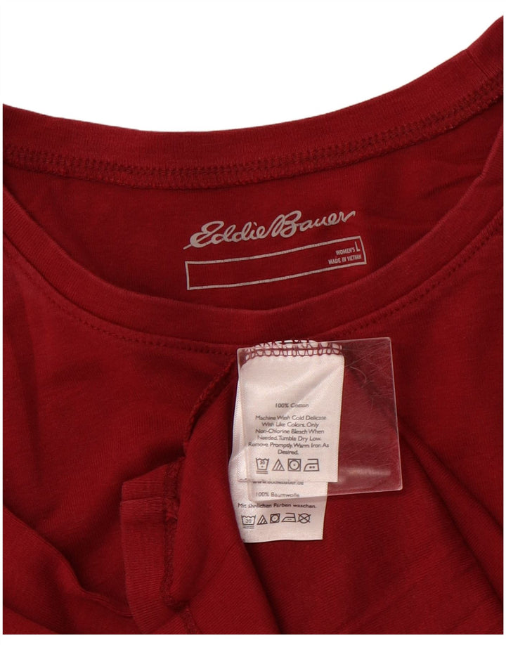 EDDIE BAUER Damen Top Langarm UK 14 Large Burgund Baumwolle