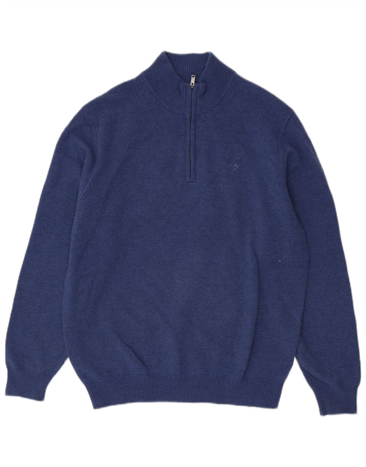 Hackett Herren-Pullover mit Reißverschluss am Hals, große blaue Wolle