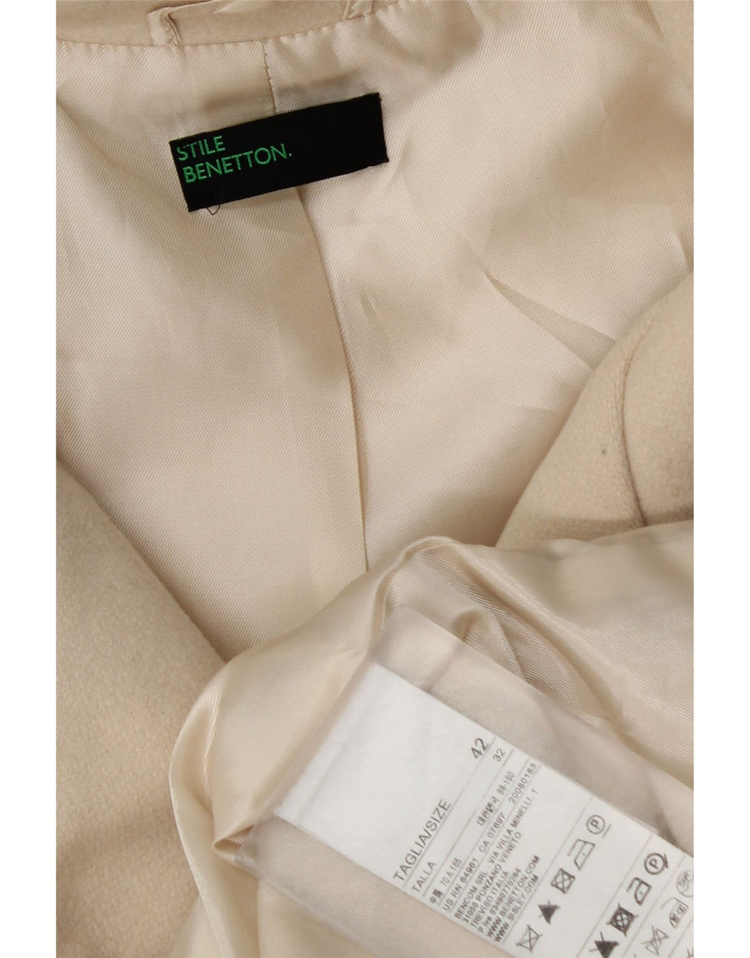 Benetton Damen Mantel IT 42 Mittelweiße Wolle