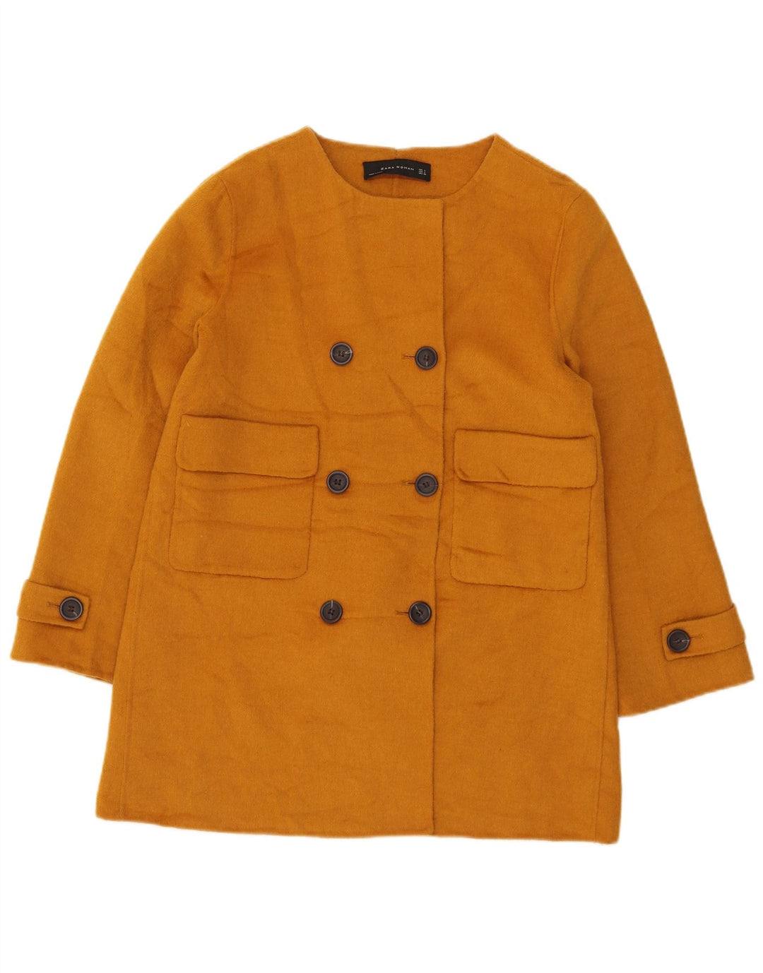 Kurzer zweireihiger Damenmantel von Zara, UK 14, Größe L, gelb, Polyester