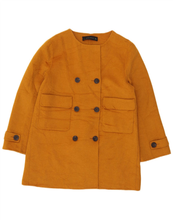 Kurzer zweireihiger Damenmantel von Zara, UK 14, Größe L, gelb, Polyester