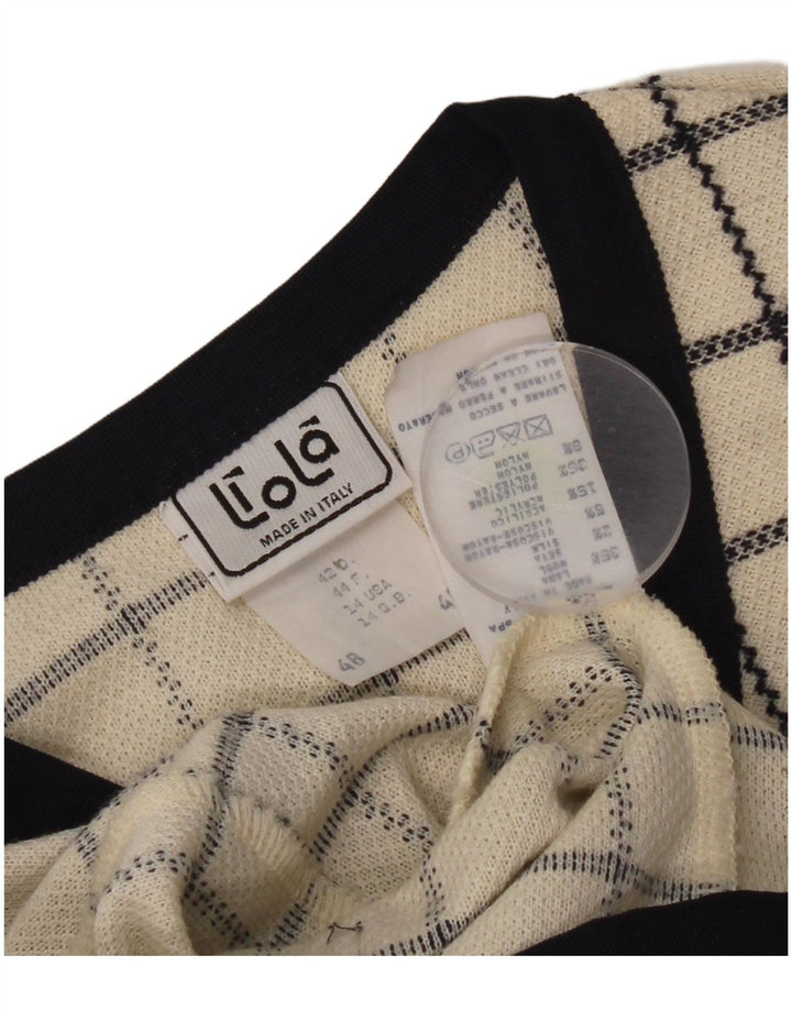 Liola Damen-Strickjacke mit 4 Knöpfen, Gr. 14, große beige karierte Wolle