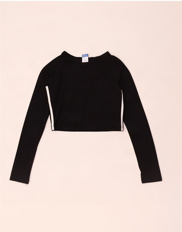 Adidas Damen Crop Graphic Top Langarm UK 12 Medium Schwarz Baumwolle