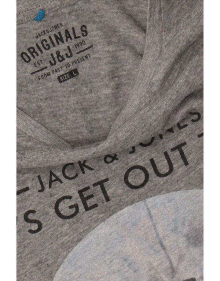 JACK & JONES Mens Graphic T-Shirt Top Large Grey Vintage Jack & Jones and Second-Hand Jack & Jones from Messina Hembry 