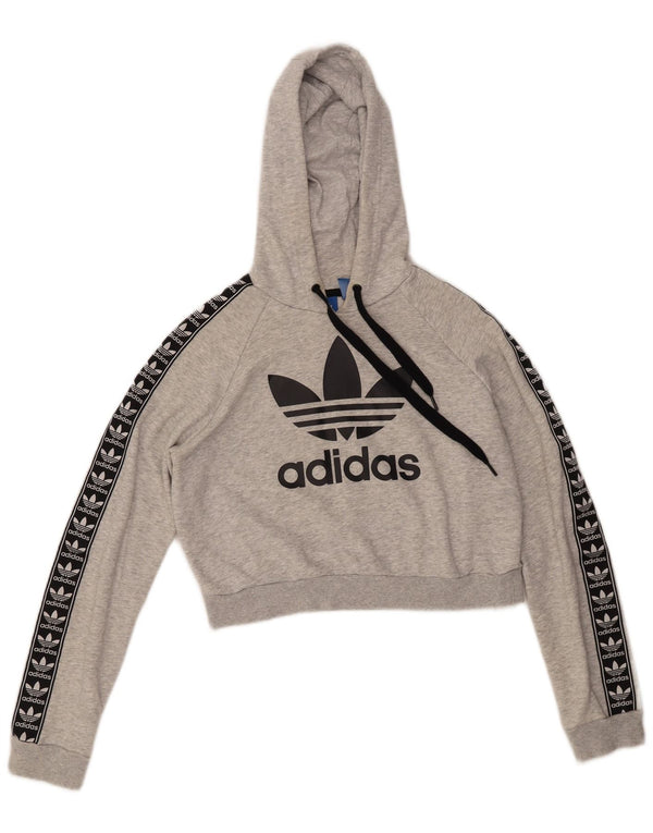 Adidas Damen Crop Graphic Hoodie Pullover UK 12 Mittelgrau Farbblock