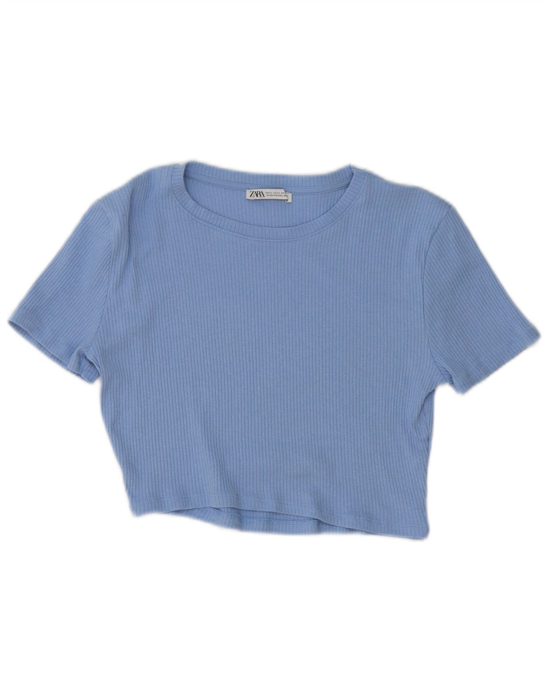 ZARA Damen Crop T-Shirt Top UK 14 Large Blau