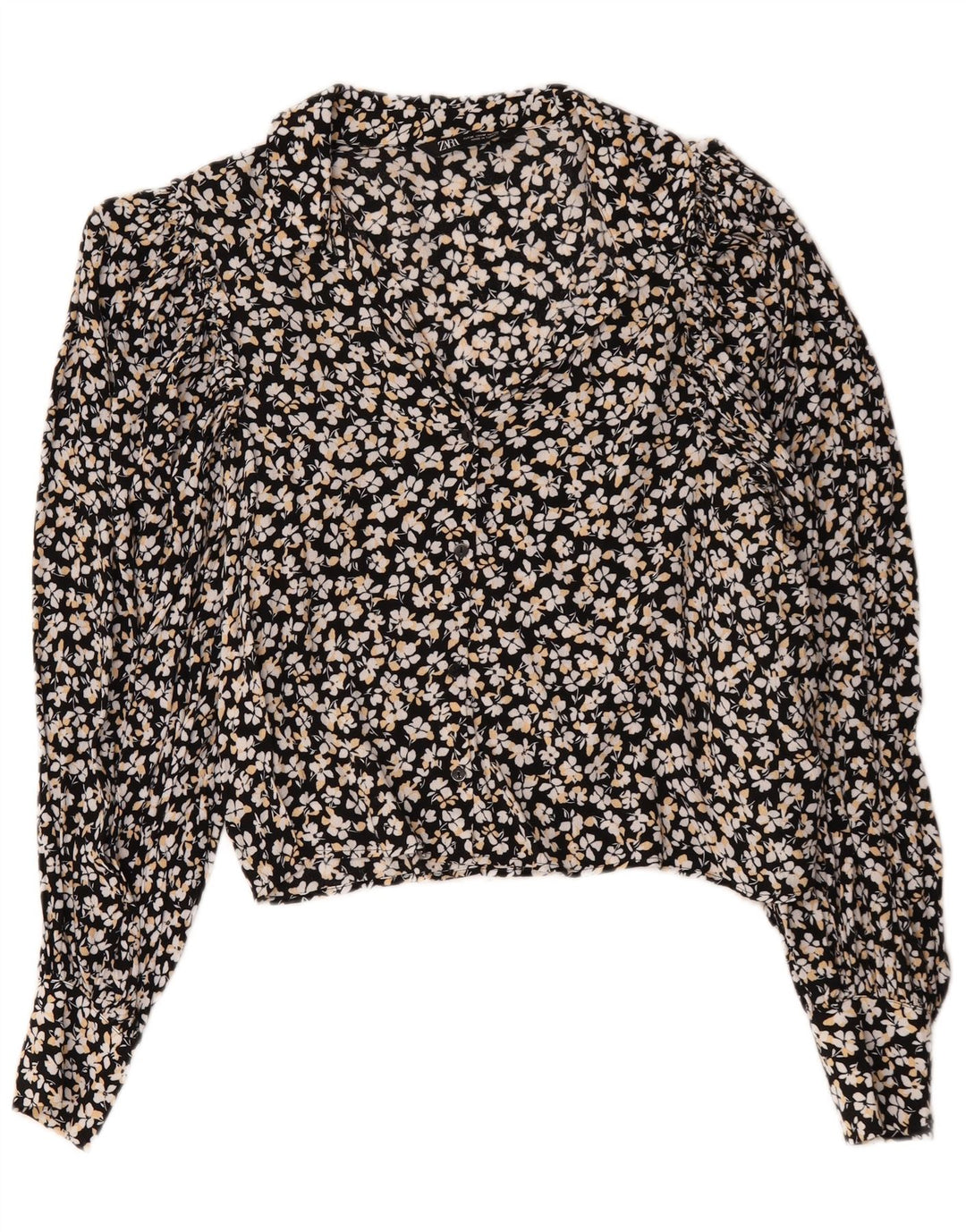 Zara Damen-Hemdbluse UK 14 Mittelschwarze Viskose mit Blumenmuster