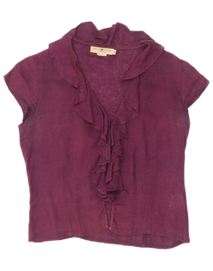 Blunauta Damen Kurzarm-Hemdbluse mit Rüschen vorne IT 42 Mittelviolett