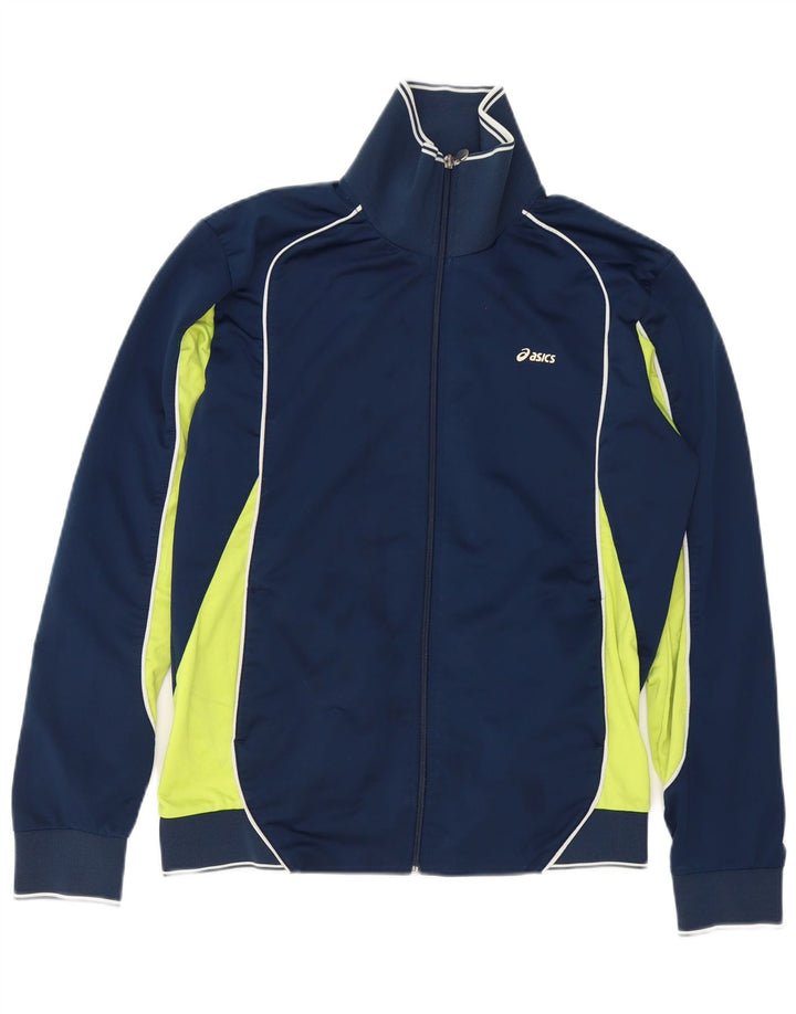 Asics Herren-Trainingsanzug-Top-Jacke, Mittelgroßes marineblaues Farbblock-Polyester